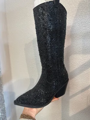 Black Rhinestone Boot