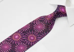 Lancetti Men's Woven Silk Necktie Geometric Design On Purple With Crystal Rhinestones