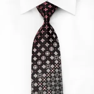 Marqis Men's Crystal Necktie Silver Geometric On Black With Silver Sparkles