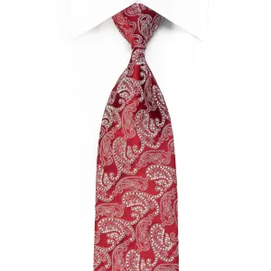 Mila Schon Men's Crystal Silk Tie Silver Paisley On Burgundy With Silver Sparkles