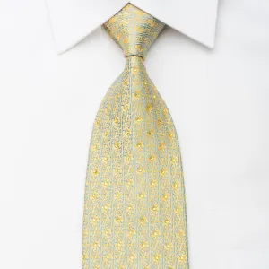 Mila Schon Mens Silk Necktie Blue Cartouche On Yellow Sparkling With Crystal Rhinestones