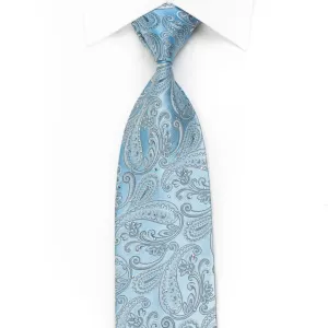 Nicole St Giles Men's Crystal Silk Necktie Paisley On Pale Blue Sparkling With Rhinestones