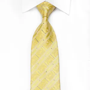 Nina Ricci Men's Crystal Silk Necktie White Stripes & Cartouche On Yellow With Silver Sparkles