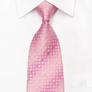 Nina Ricci Men's Silk Necktie Anthemion Circles On Pink Sparkling With Rhinestones