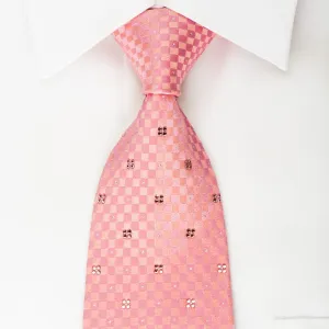 Renoma Rhinestone Silk Necktie Pink Checker With Silver Sparkles