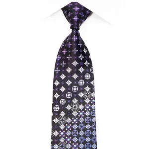 Roygen Rhinestone Silk Tie Purple Geometric On Navy With Sparkles